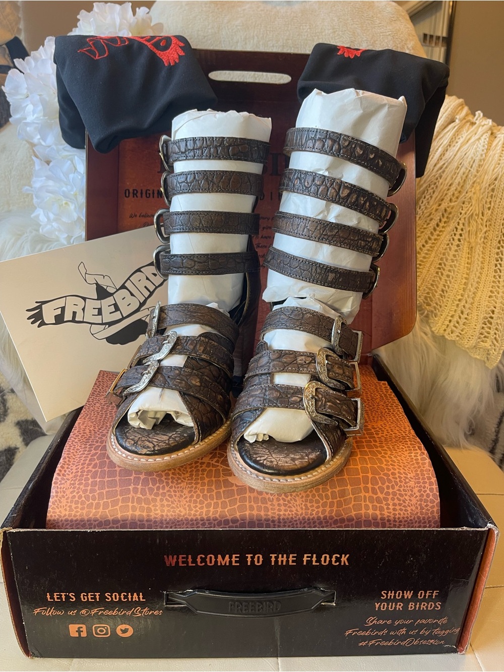 Freebird NIB, RETIRED/HTF “BROOKLYN” Sandal Booties in Vintage Croco MSRP$295